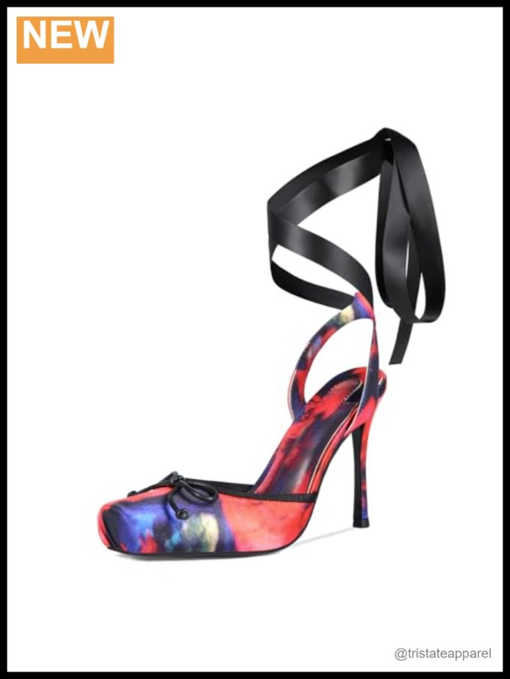 Saint Leia Satin Heels Square Toe Lace Up Bow Elegant